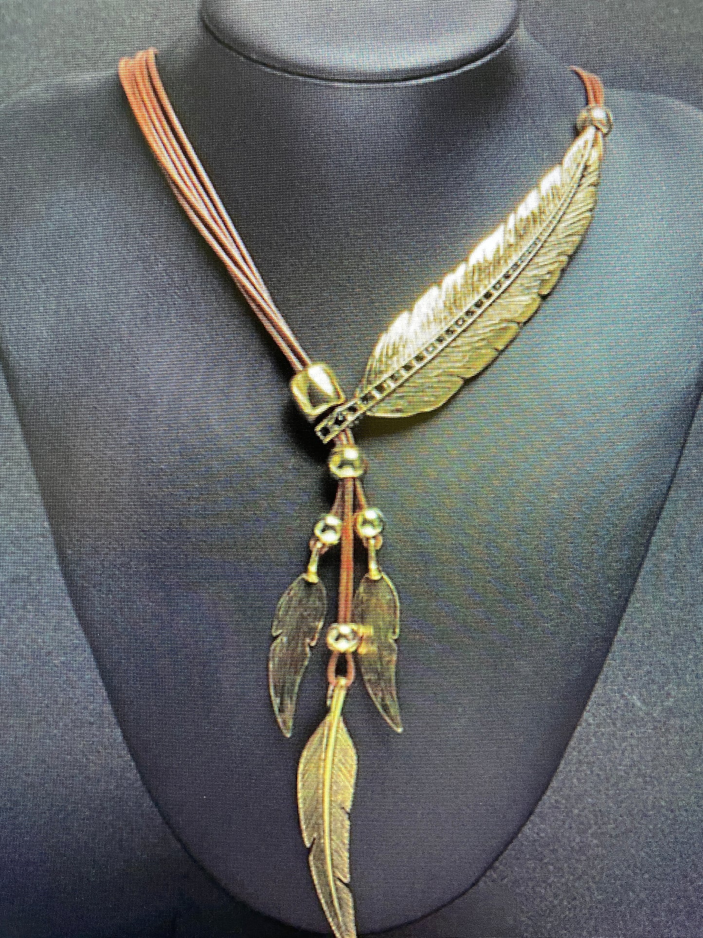 Adjustable Necklace golden leaves Rope style Necklace.