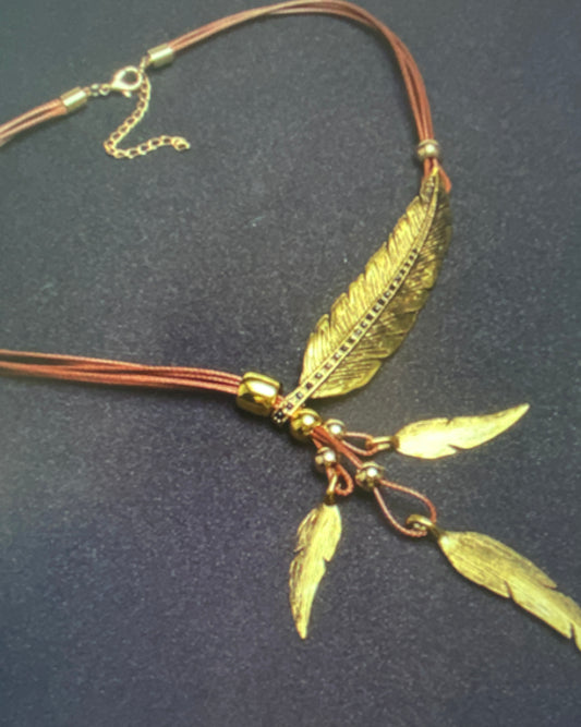 Adjustable Necklace golden leaves Rope style Necklace.