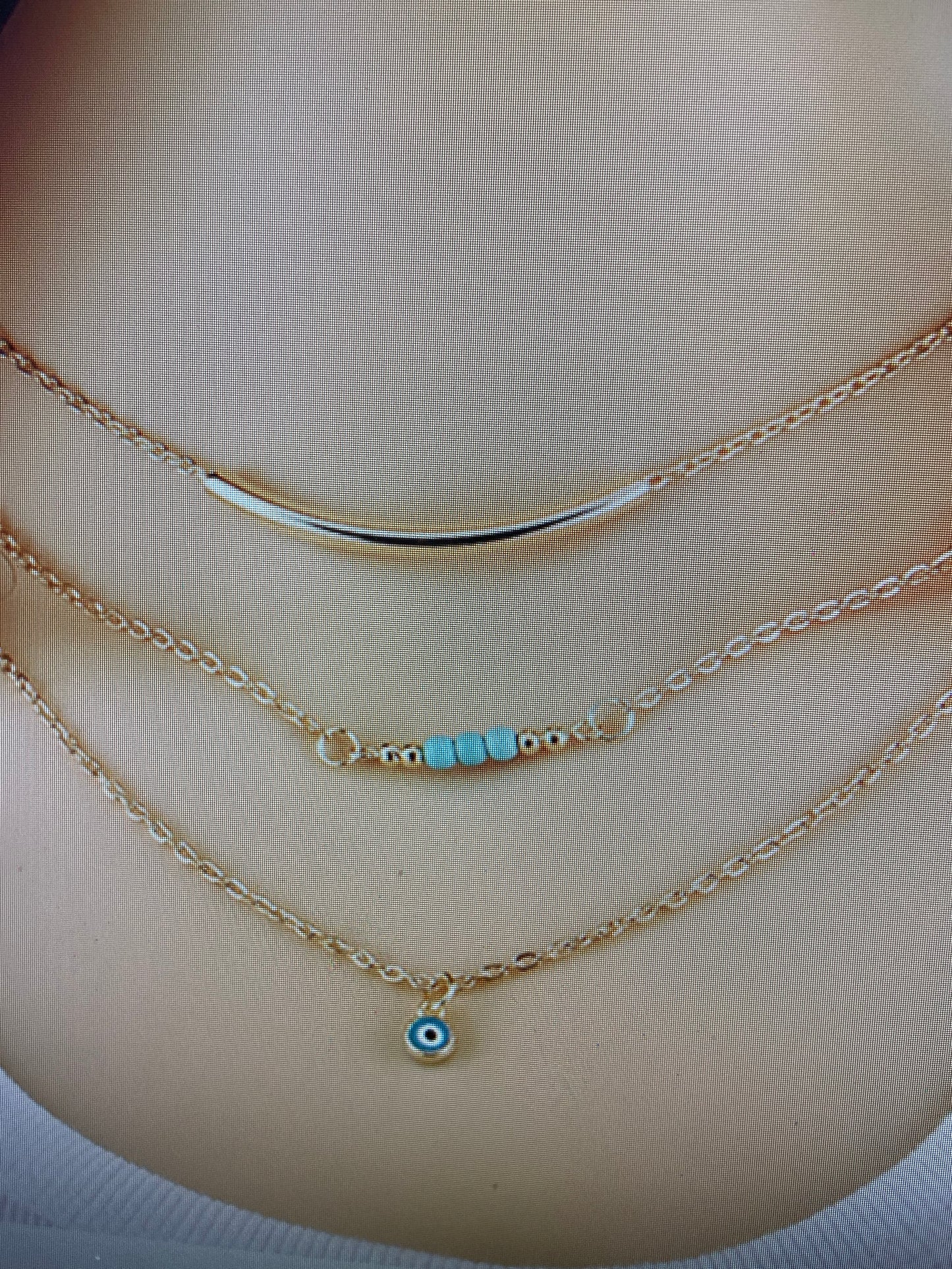 Stylish Delicate 3 layer Gold tone Chain Necklace with Turquoise Beads for Women Jewelry.