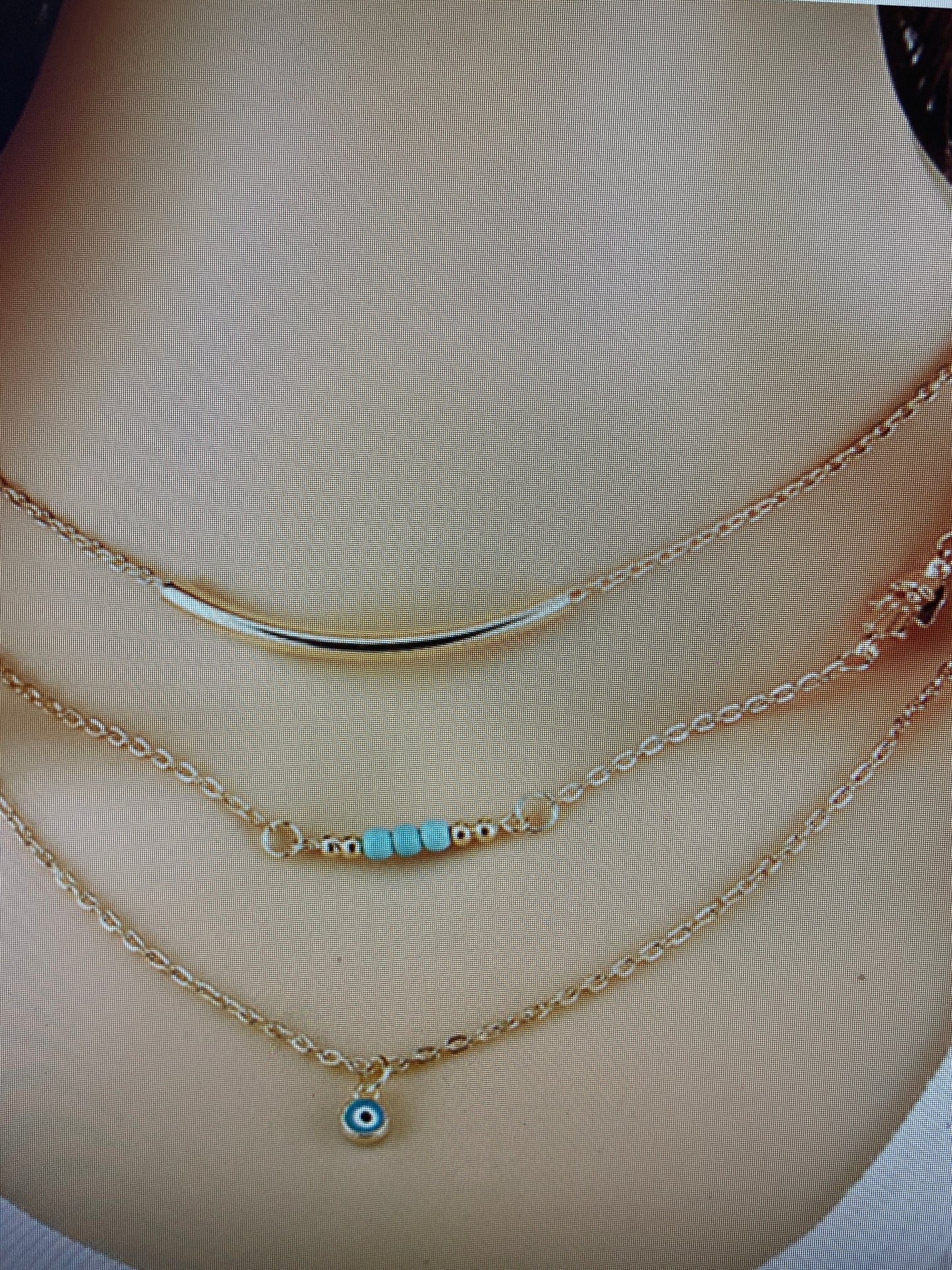 Stylish Delicate 3 layer Gold tone Chain Necklace with Turquoise Beads for Women Jewelry.