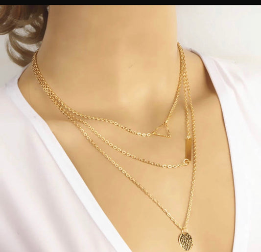 Stylish 3 layer Gold tone Chain Necklace for Women (gift for Her)