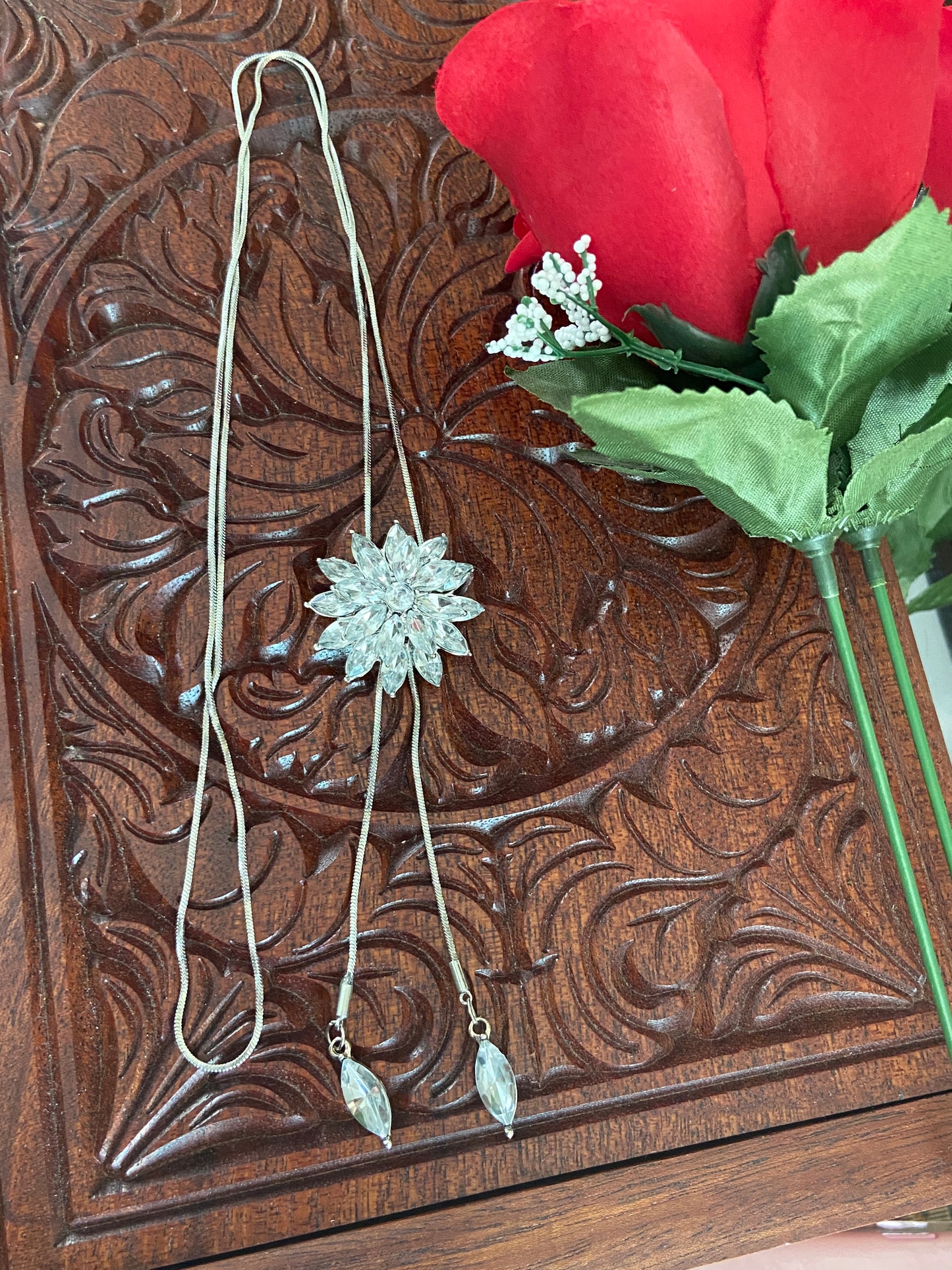 Gorgeous long Silver Chain Necklaces with Pearls and Crystals.