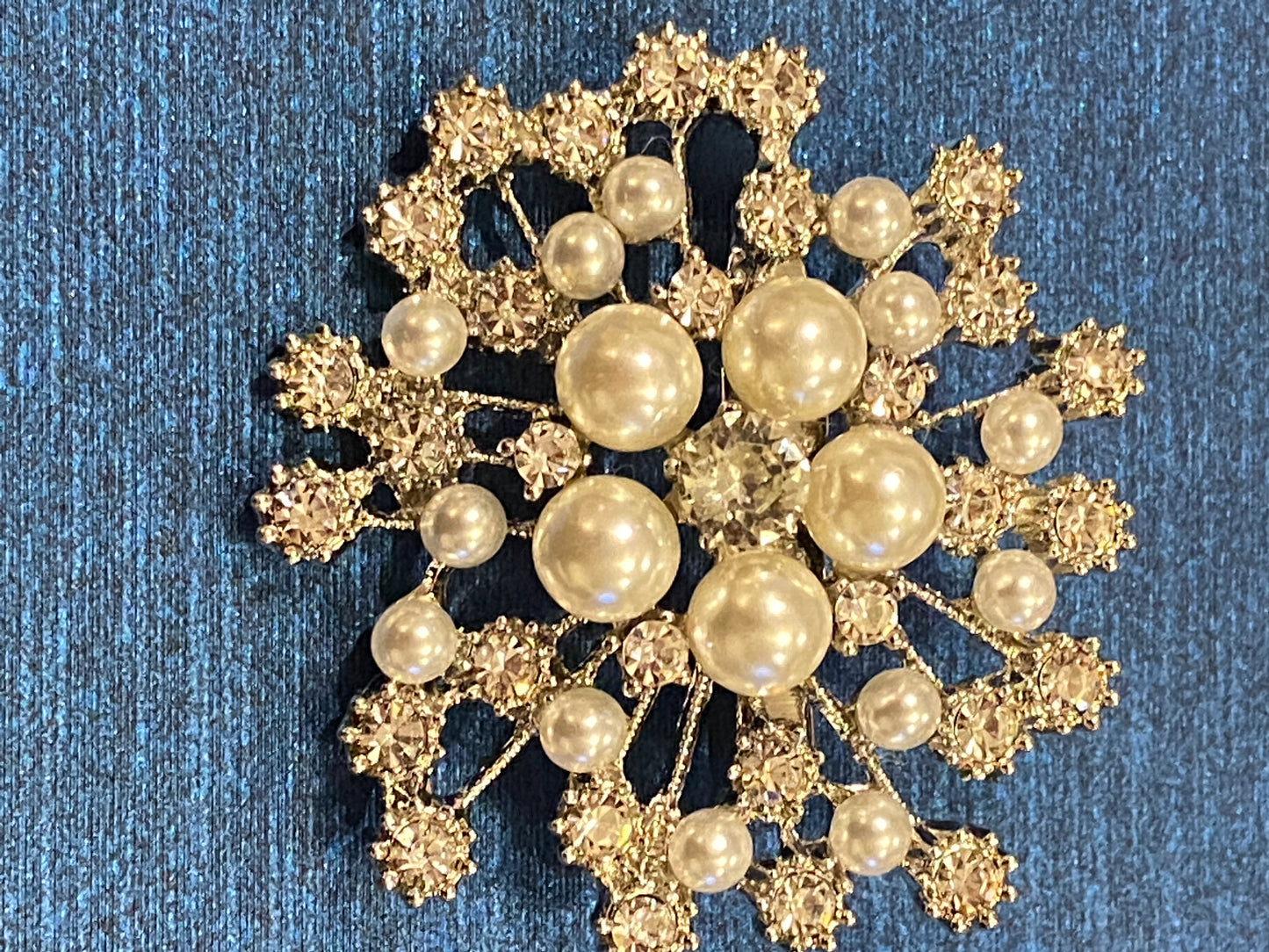 Gorgeous Snow flake style Golden and Silver Brooch pin with white Pearls for Coats, Sweaters, Shawls.