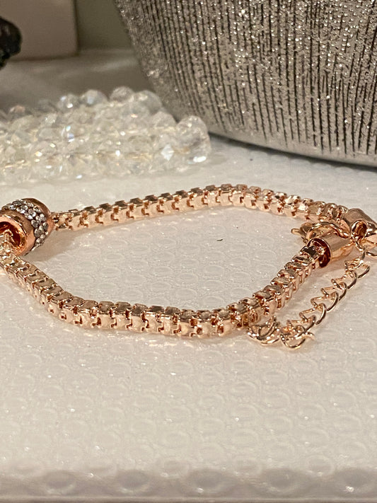 Gorgeous Adjustable Rose gold tone Bracelet Bangle with crystal Cylinder.